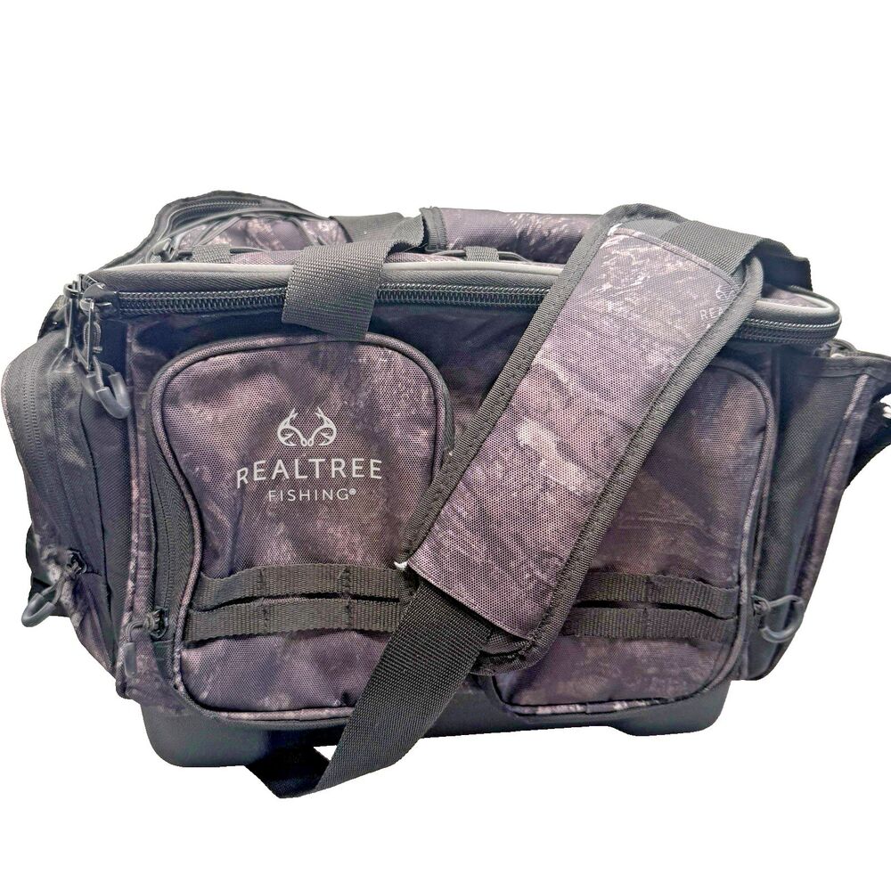 Realtree Aspect Large Gray Camo Fishing Tackle Bag Molle Crossbody EUC